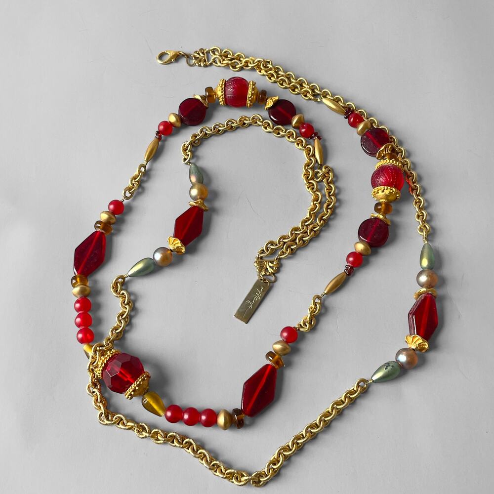 Vintage Maya Evangelista Signed Glass Acrylic Bead Statement Necklace Dble Layer